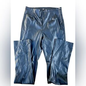 ZARA Women's Black Pants XL Goth/Emo Zippered Ankle Cuffs Stretchy Faux Leather